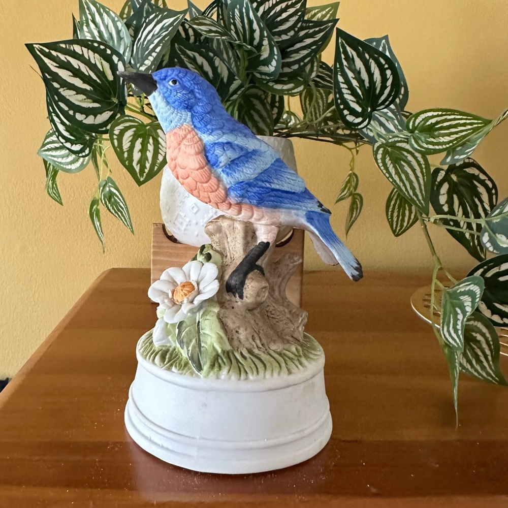 Blue and Peach Decorative Bird Figurine for Birds & Pet Decor